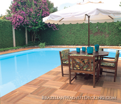 Decking tiles by a pool